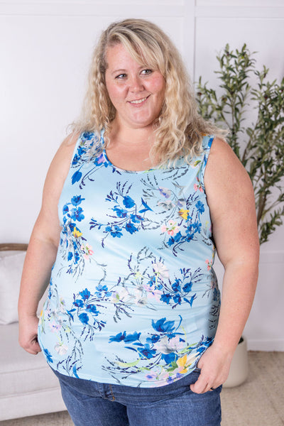 IN STOCK Luxe Crew Tank - Light Blue Floral Bliss FINAL SALE
