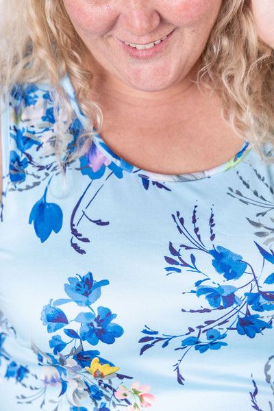 IN STOCK Luxe Crew Tank - Light Blue Floral Bliss FINAL SALE