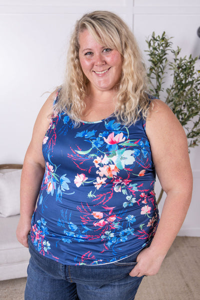 IN STOCK Luxe Crew Tank - Navy Floral Bliss FINAL SALE