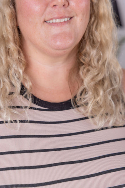 IN STOCK Mariah Ribbed Dress - Mocha Stripes FINAL SALE