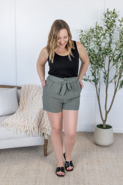 IN STOCK Libby Linen Shorts - Olive FINAL SALE
