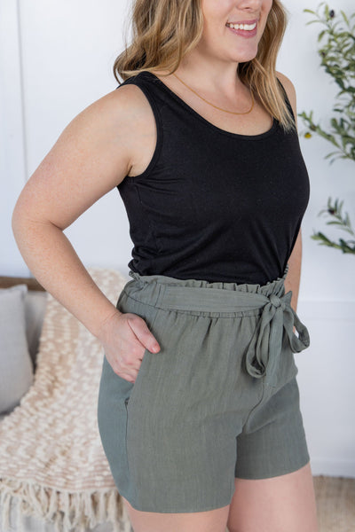 IN STOCK Libby Linen Shorts - Olive FINAL SALE