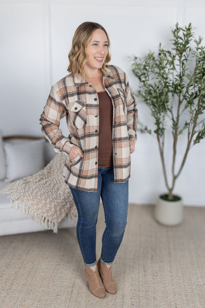 IN STOCK Norah Plaid Shacket - Beige Mix Plaid