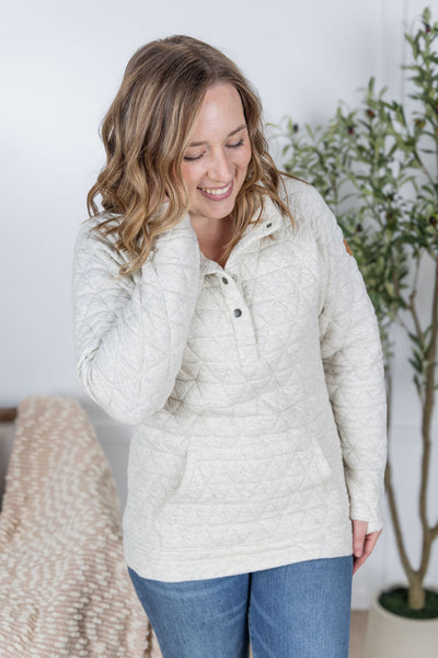 IN STOCK Geometric Button Snap Pullover - Oatmeal