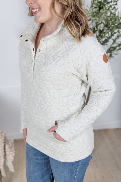 IN STOCK Geometric Button Snap Pullover - Oatmeal