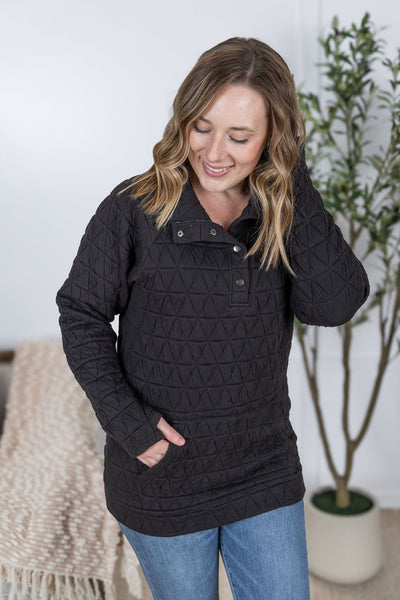 IN STOCK Geometric Button Snap Pullover - Black