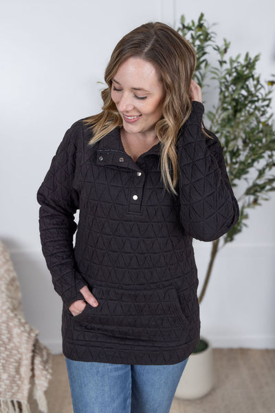 IN STOCK Geometric Button Snap Pullover - Black