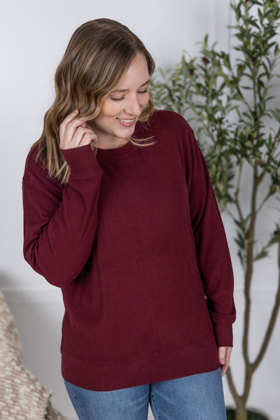 IN STOCK Corrine Ribbed Pullover Top - Burgundy