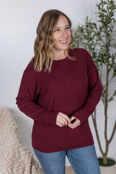 IN STOCK Corrine Ribbed Pullover Top - Burgundy