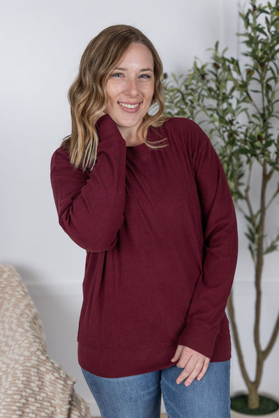 IN STOCK Corrine Ribbed Pullover Top - Burgundy