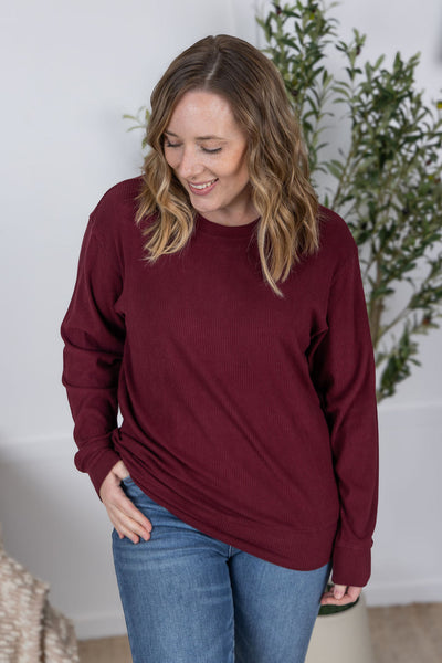 IN STOCK Corrine Ribbed Pullover Top - Burgundy