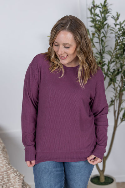 IN STOCK Corrine Ribbed Pullover Top - Plum