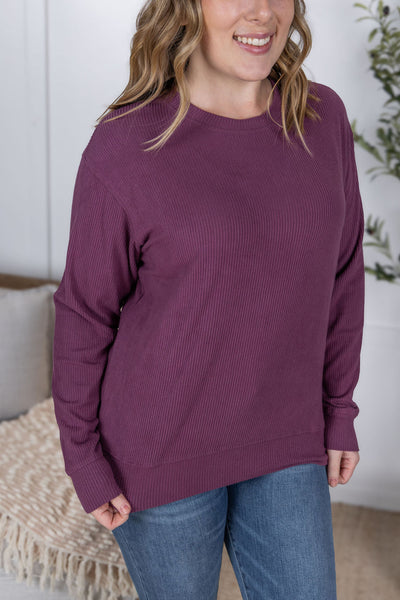 IN STOCK Corrine Ribbed Pullover Top - Plum