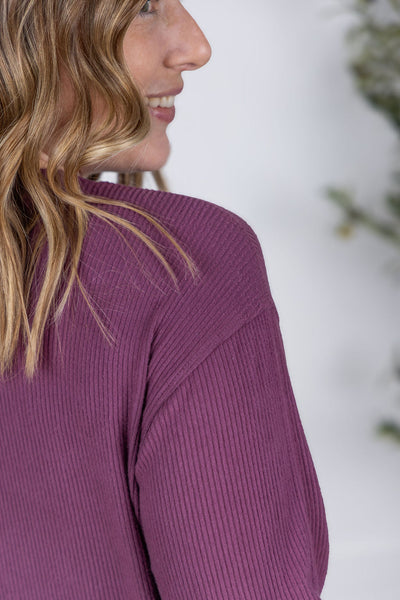 IN STOCK Corrine Ribbed Pullover Top - Plum
