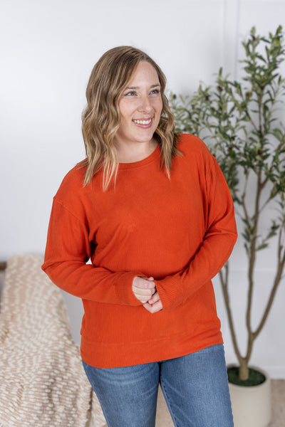 IN STOCK Corrine Ribbed Pullover Top - Pumpkin FINAL SALE