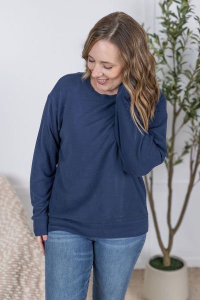 IN STOCK Corrine Ribbed Pullover Top - Navy