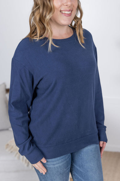 IN STOCK Corrine Ribbed Pullover Top - Navy