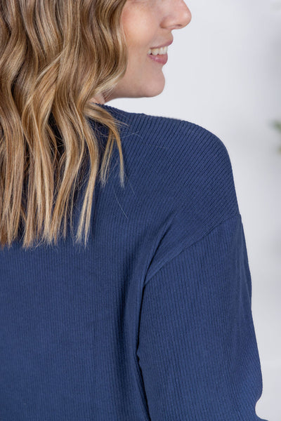 IN STOCK Corrine Ribbed Pullover Top - Navy