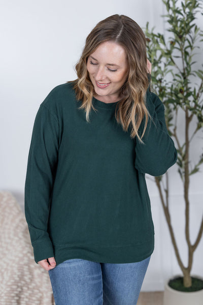 IN STOCK Corrine Ribbed Pullover Top - Hunter Green