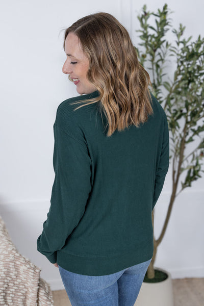 IN STOCK Corrine Ribbed Pullover Top - Hunter Green