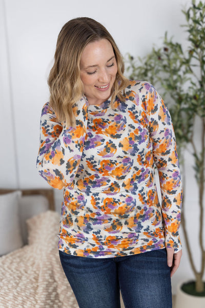 IN STOCK Blair Long Sleeve Top - Autumn Purple Abstract