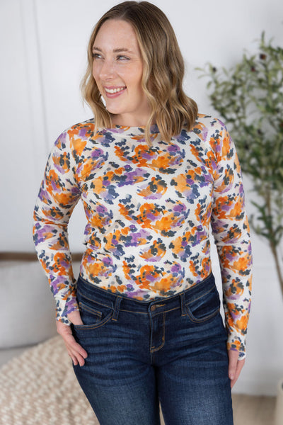 IN STOCK Blair Long Sleeve Top - Autumn Purple Abstract