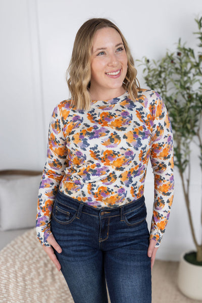 IN STOCK Blair Long Sleeve Top - Autumn Purple Abstract