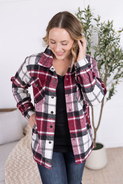 IN STOCK Norah Plaid Shacket - Merlot Mix