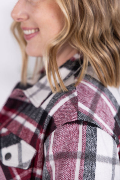 IN STOCK Norah Plaid Shacket - Merlot Mix