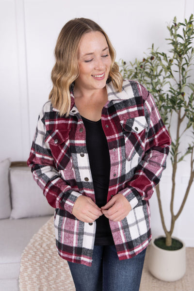 IN STOCK Norah Plaid Shacket - Merlot Mix