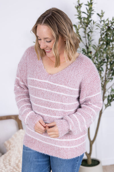 IN STOCK Cozy Striped Sweater - Mauve