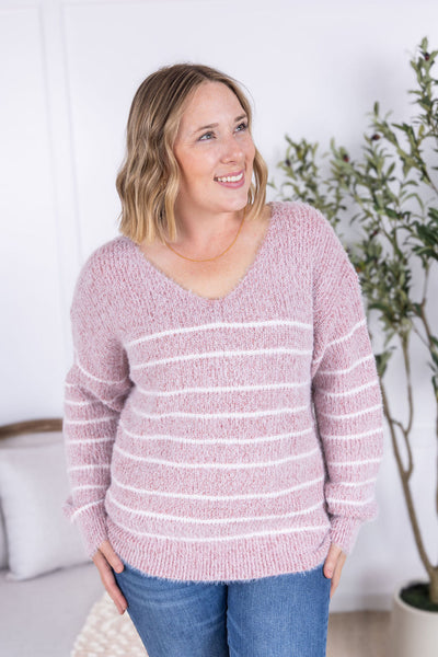 IN STOCK Cozy Striped Sweater - Mauve