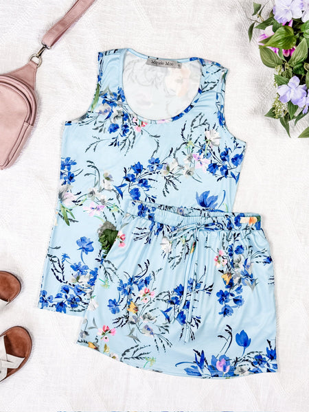 IN STOCK Luxe Crew Tank - Light Blue Floral Bliss FINAL SALE