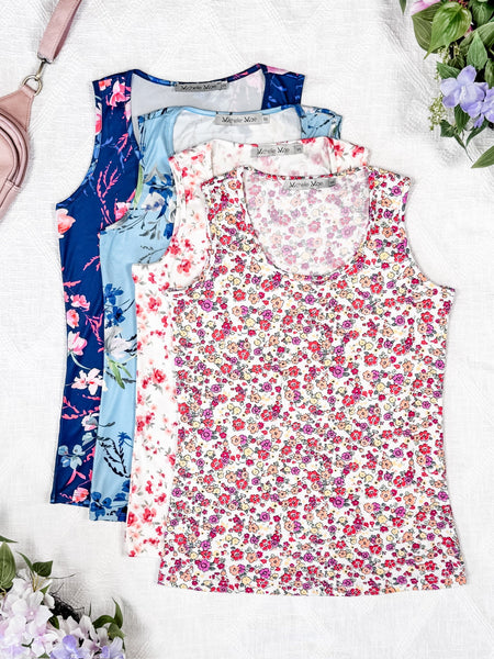 IN STOCK Luxe Crew Tank - Light Blue Floral Bliss FINAL SALE