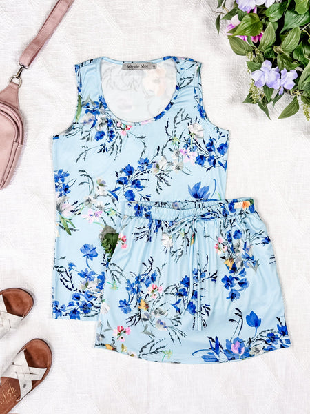 IN STOCK Luxe Crew Tank - Light Blue Floral Bliss FINAL SALE