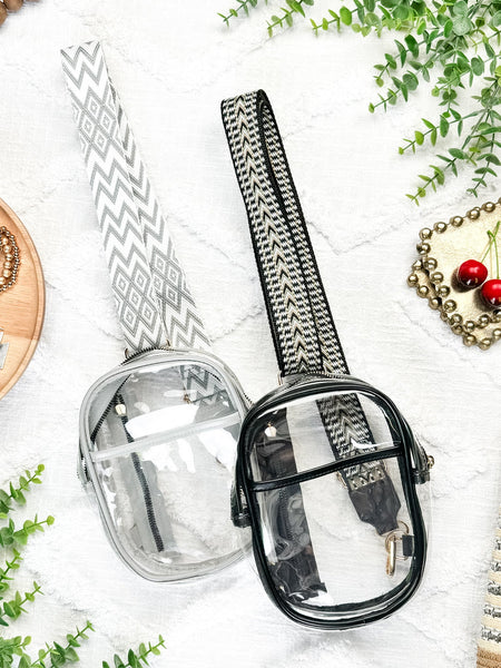 IN STOCK Clear Bag - Black Geometric Strap FINAL SALE