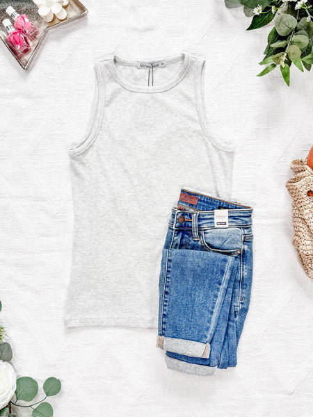 IN STOCK Tara Ribbed Tank - Heathered Grey FINAL SALE