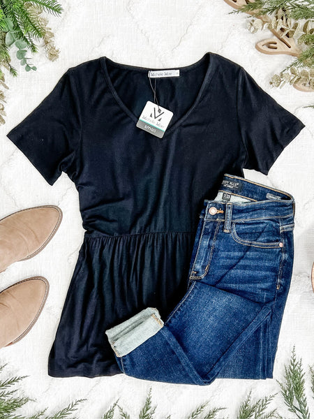 IN STOCK Sarah Ruffle Short Sleeve - Black