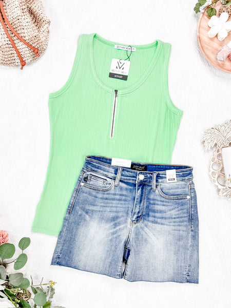 IN STOCK Mila Zipper Tank - Lime FINAL SALE
