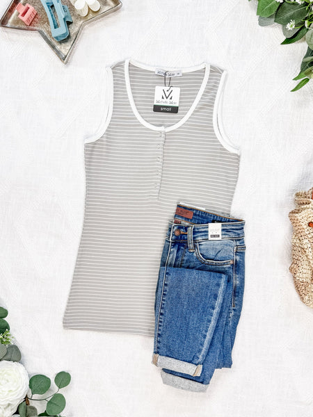 IN STOCK Shiloh Button Snap Tank - Grey