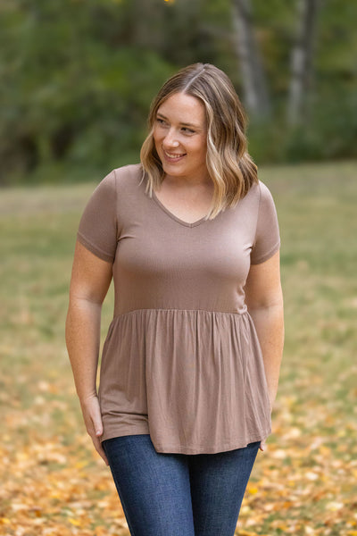 IN STOCK Sarah Ruffle Short Sleeve - Mocha FINAL SALE