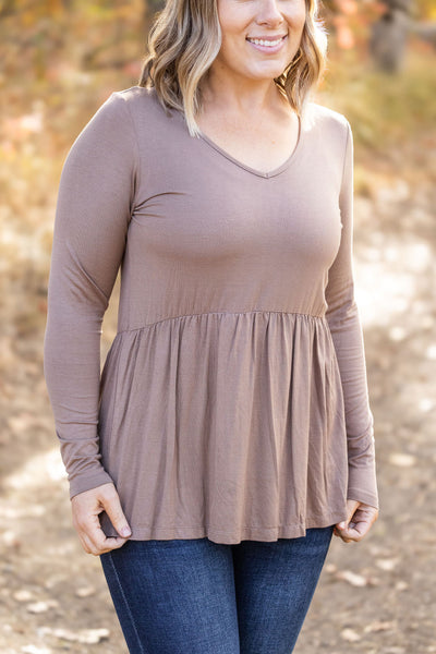 IN STOCK Long Sleeve Sarah Ruffle - Mocha FINAL SALE