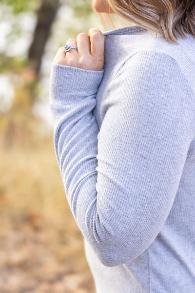 IN STOCK Brielle Henley Ribbed Long Sleeve - Light Grey