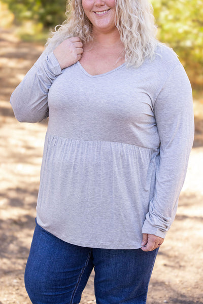 IN STOCK Long Sleeve Sarah Ruffle - Light Grey FINAL SALE