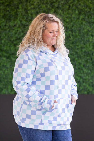 IN STOCK Hailey Pullover Hoodie - Blue and Mint Checker MM EXCLUSIVE