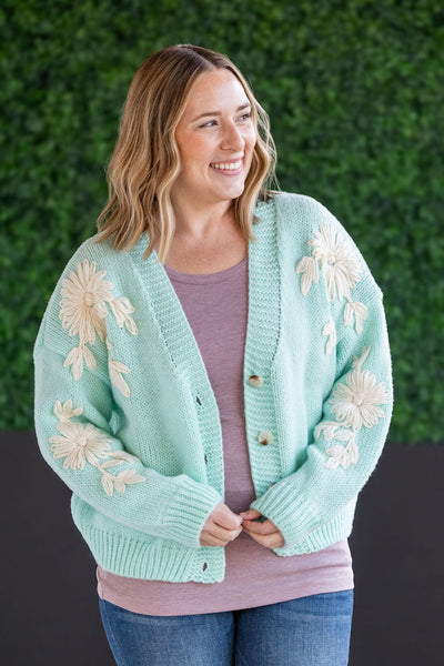 IN STOCK Mint and Tan Floral Cardigan