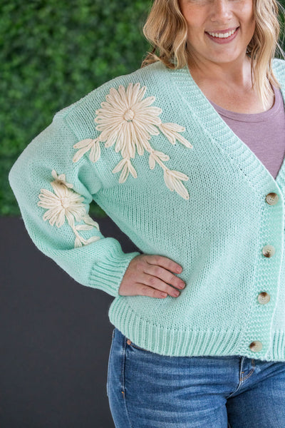 IN STOCK Mint and Tan Floral Cardigan