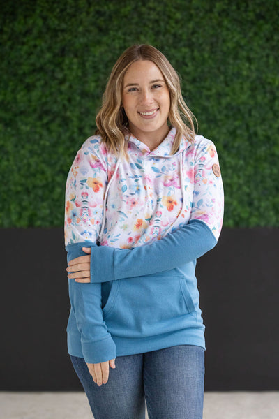 IN STOCK Hailey Pullover Hoodie - Watercolor Floral + Blue