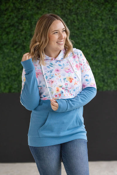 IN STOCK Hailey Pullover Hoodie - Watercolor Floral + Blue