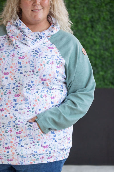 IN STOCK Zoey ZipCowl Sweatshirt - Sage and Floral Paradise